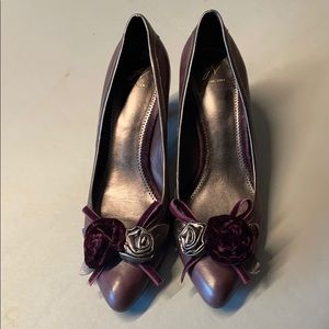 Purple and pewter leather heels
